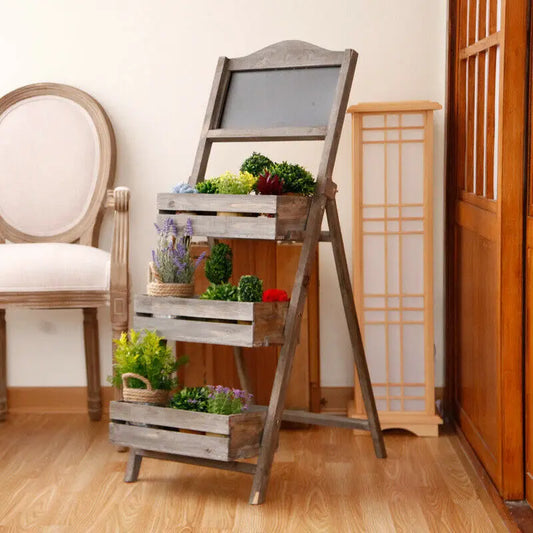 Folding Ladder 3 Tier Plant Stand Flower Pot Holder Chalkboard