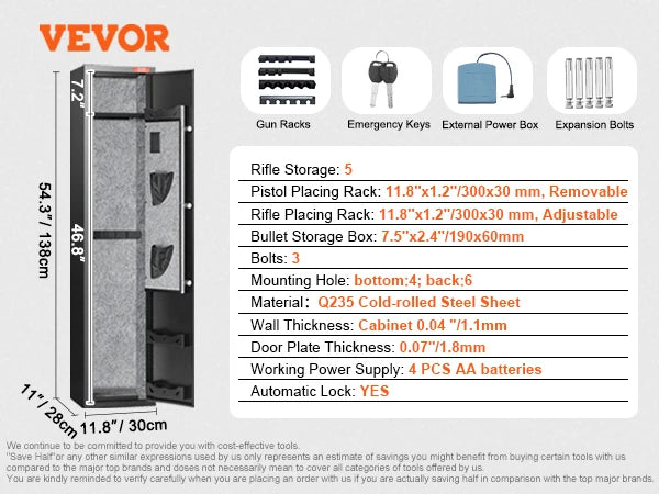 VEVOR Digital Keypad Gun Safe With Removable Shelf Cabinet