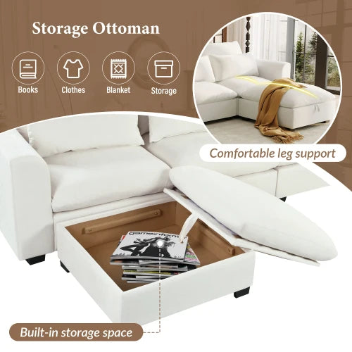 Modular U Shaped Corner Sofa Set With Two Ottomans For Living Room