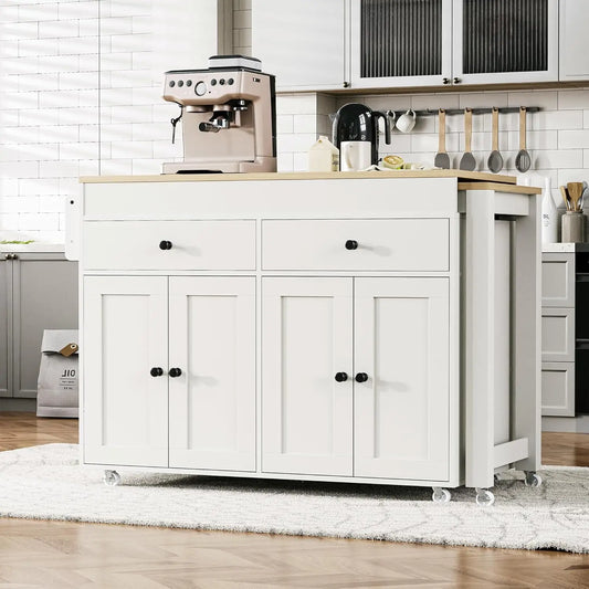 Extendable Kitchen Island With Rolling Cart And Spice Rack