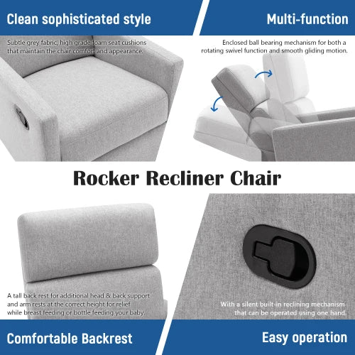 Modern Upholstered Rocker Glider Chair With Swivel Recliner
