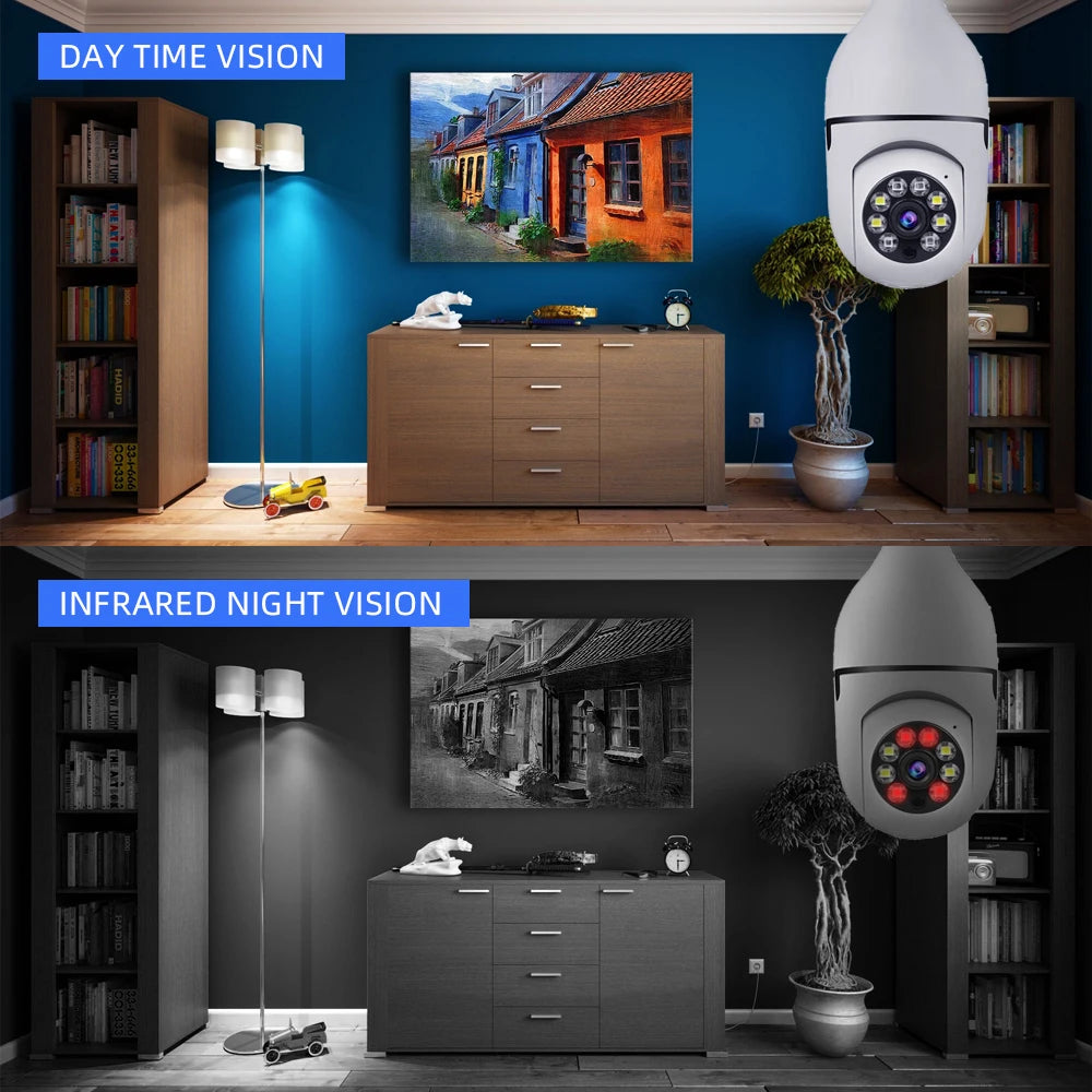 WESECUU E27 Surveillance Camera Night Vision Indoor IP Camera Zoom