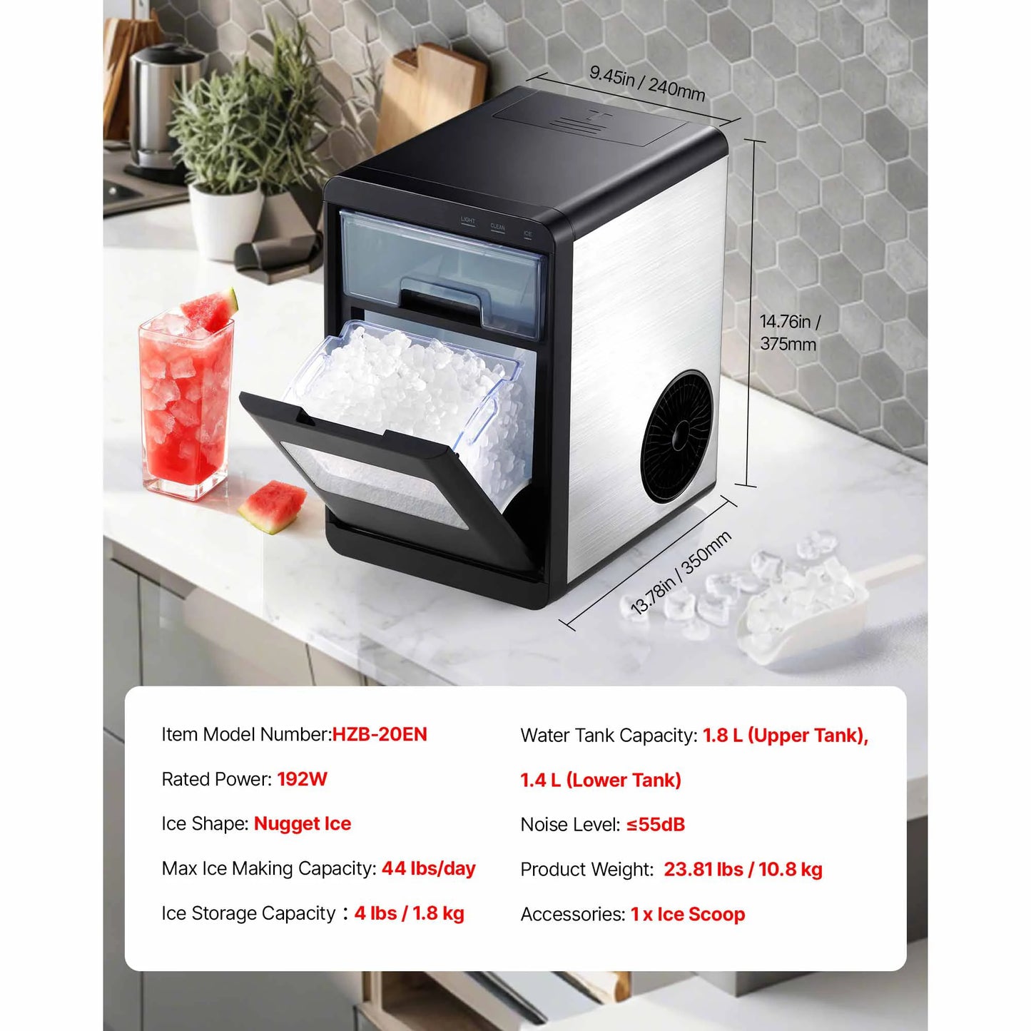 SucceBuy Countertop Nugget Ice Maker 33 To 44 Lbs Per Day Portable