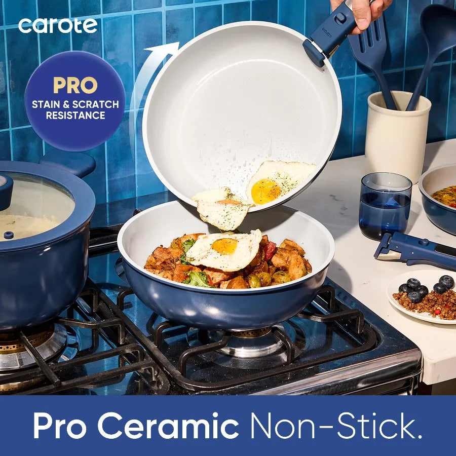 CAROTE 19 Piece Ceramic Nonstick Cookware Set With Detachable Handles