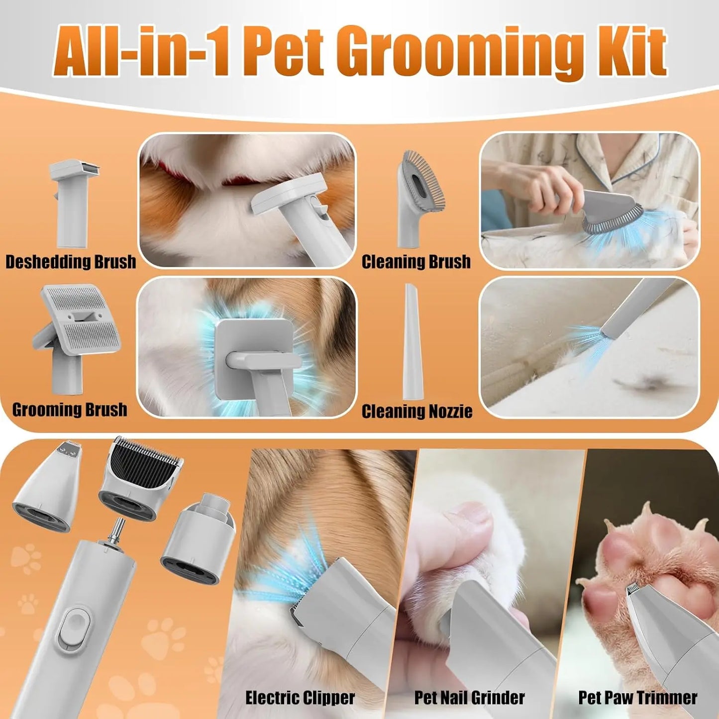 XMSJ Dog Grooming Vacuum Kit With Clipper Nail Trimmer 12000Pa