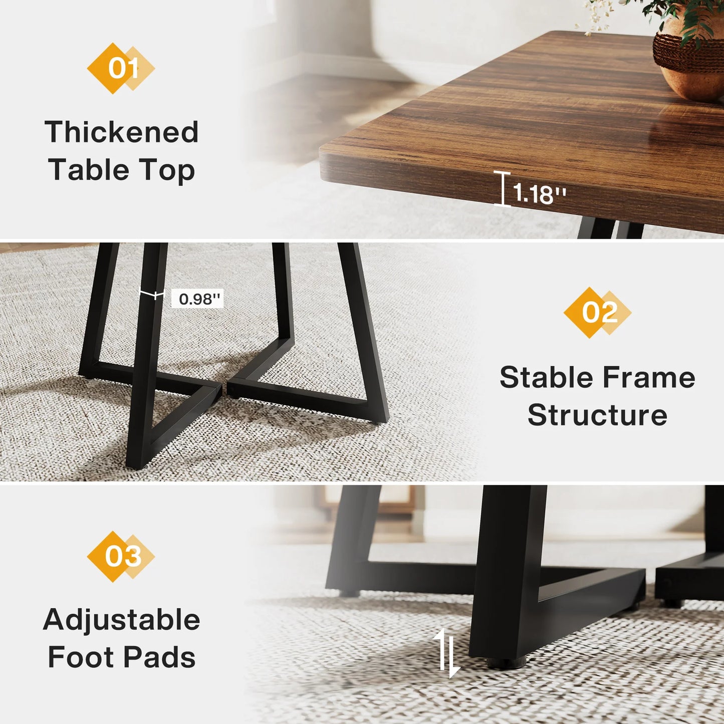 Tribesigns Square Dining Table Industrial Wood with Metal Base