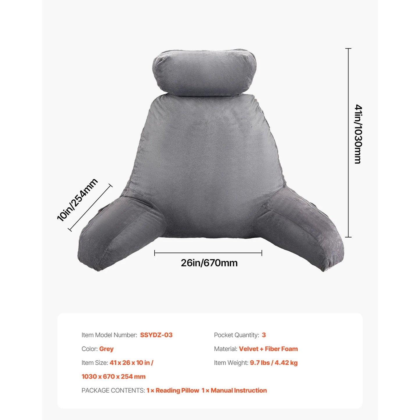 SucceBuy Reading Pillow With Shredded Memory Foam Pockets And Handle