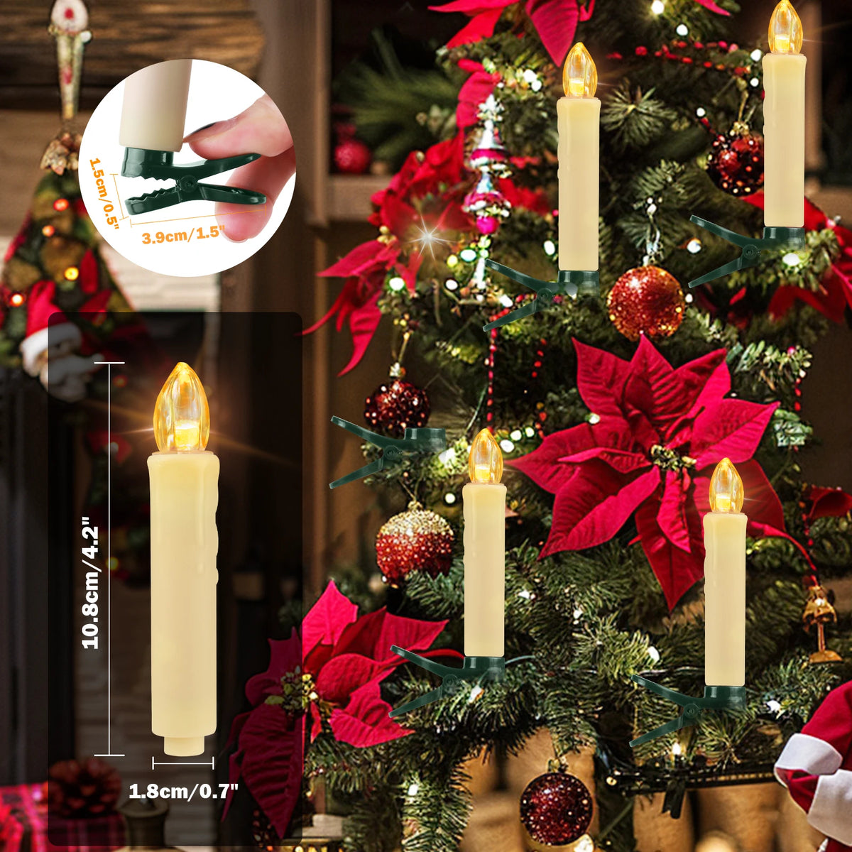 Clip On LED Flameless Taper Candles With Remote Timer