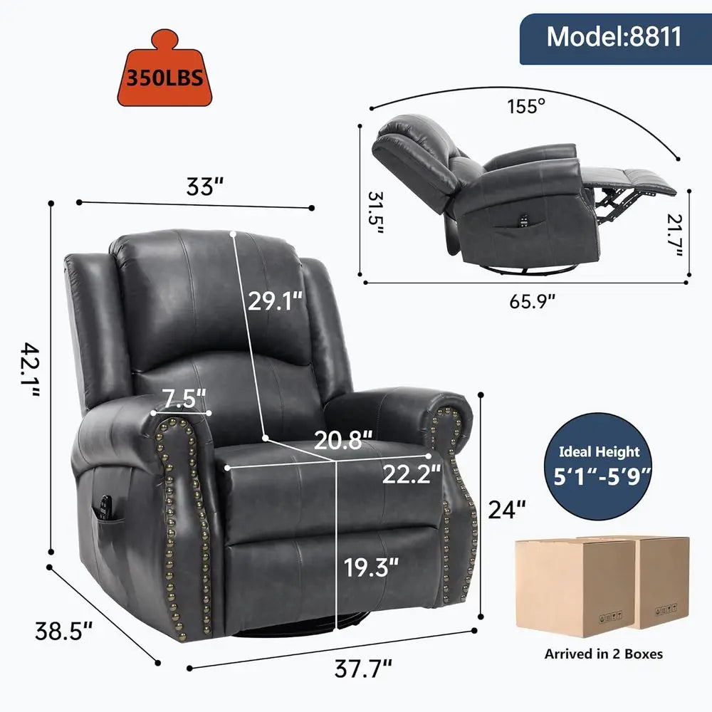 Breathable Leather Swivel Rocking Recliner Chair With Heat Massage
