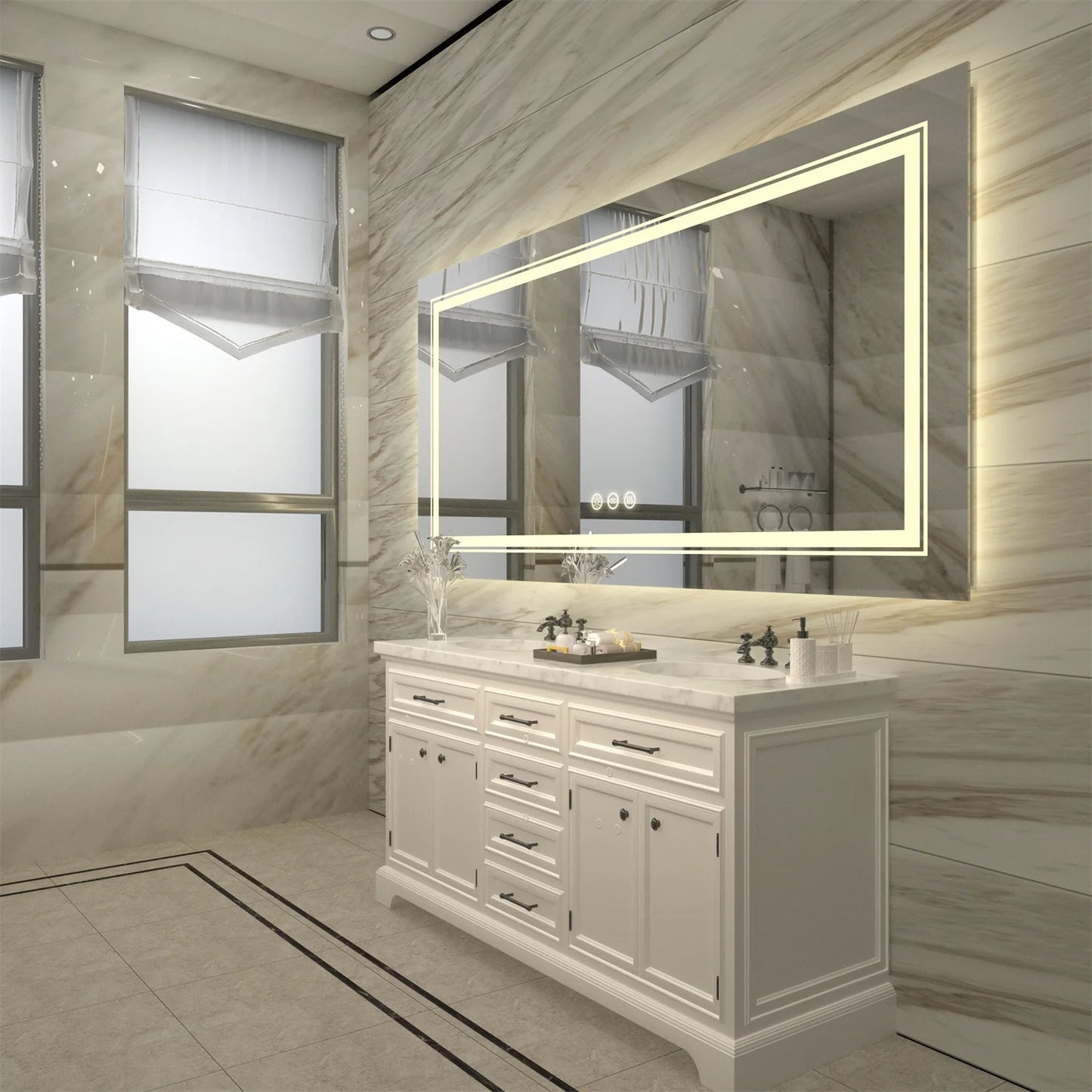 LED Backlit Bathroom Mirror Dual Lights AntiFog Memory Touch Button