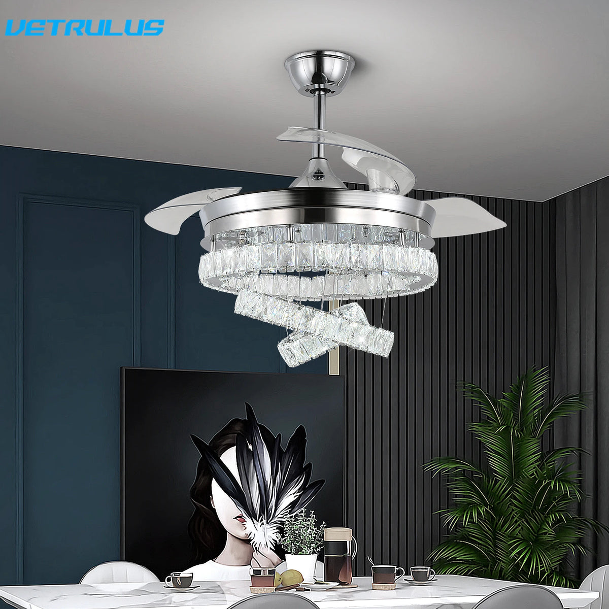 Vetrlus Modern 42 Inch Ceiling Fan With Led Light And Remote