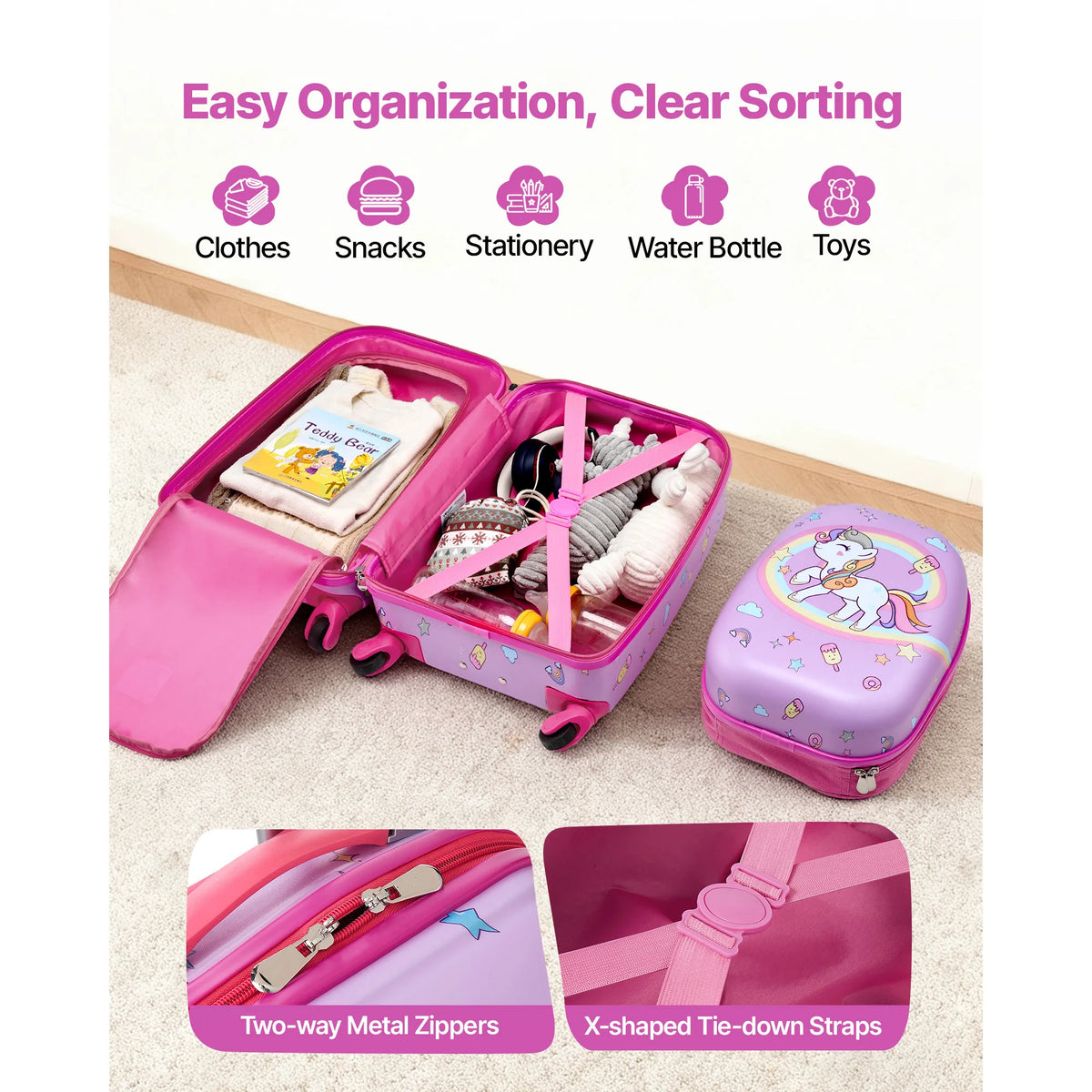 Unicorn Luggage Set With Rolling Suitcase And Hard Shell Backpack