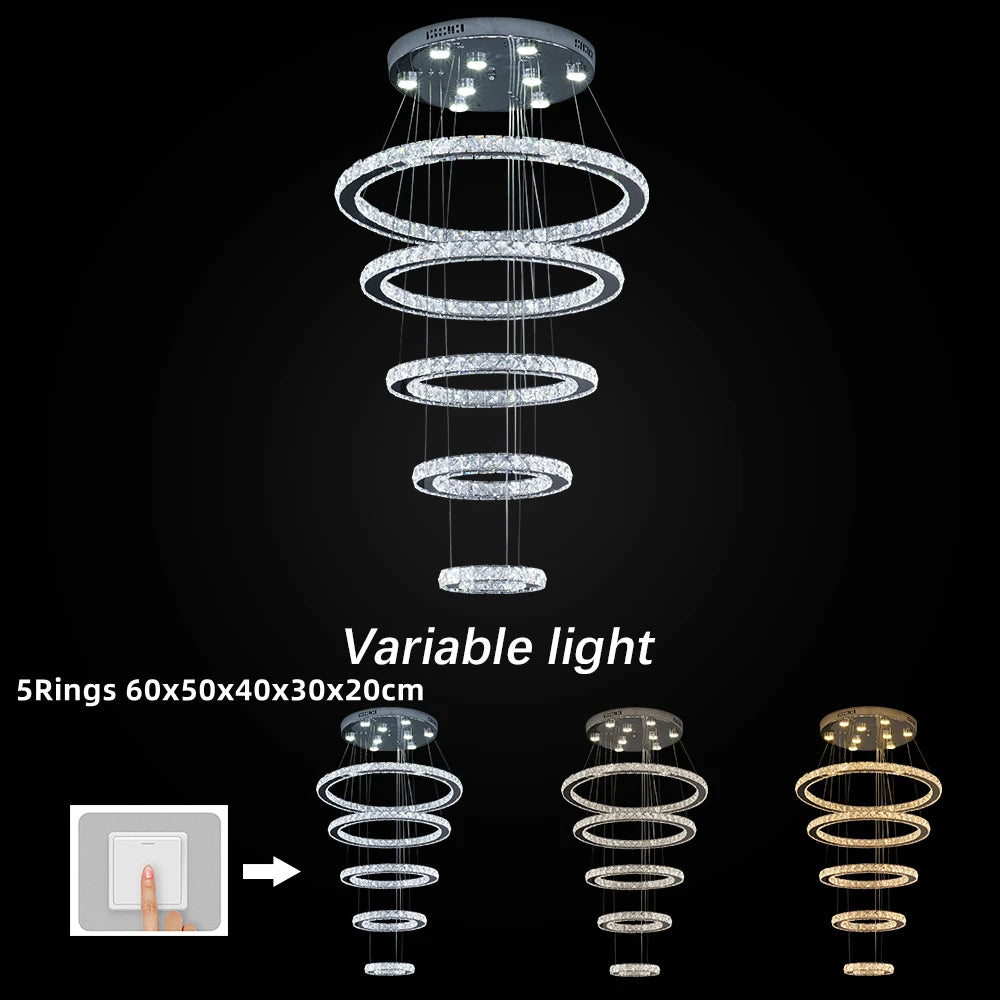 GreeLustr Adjustable Crystal Ring Led Pendant Light Fixture