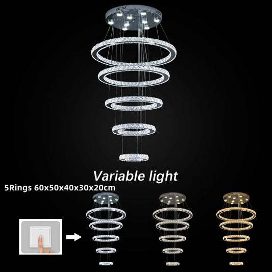 GreeLustr Adjustable Crystal Ring Led Pendant Light Fixture