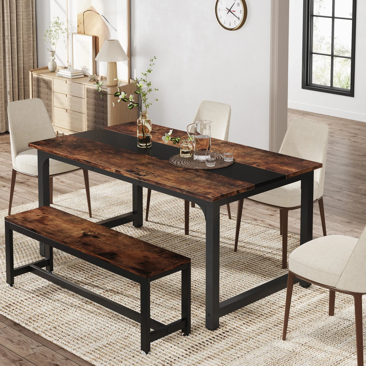 Tribesigns Industrial Rectangular Wood Dining Table For Kitchen