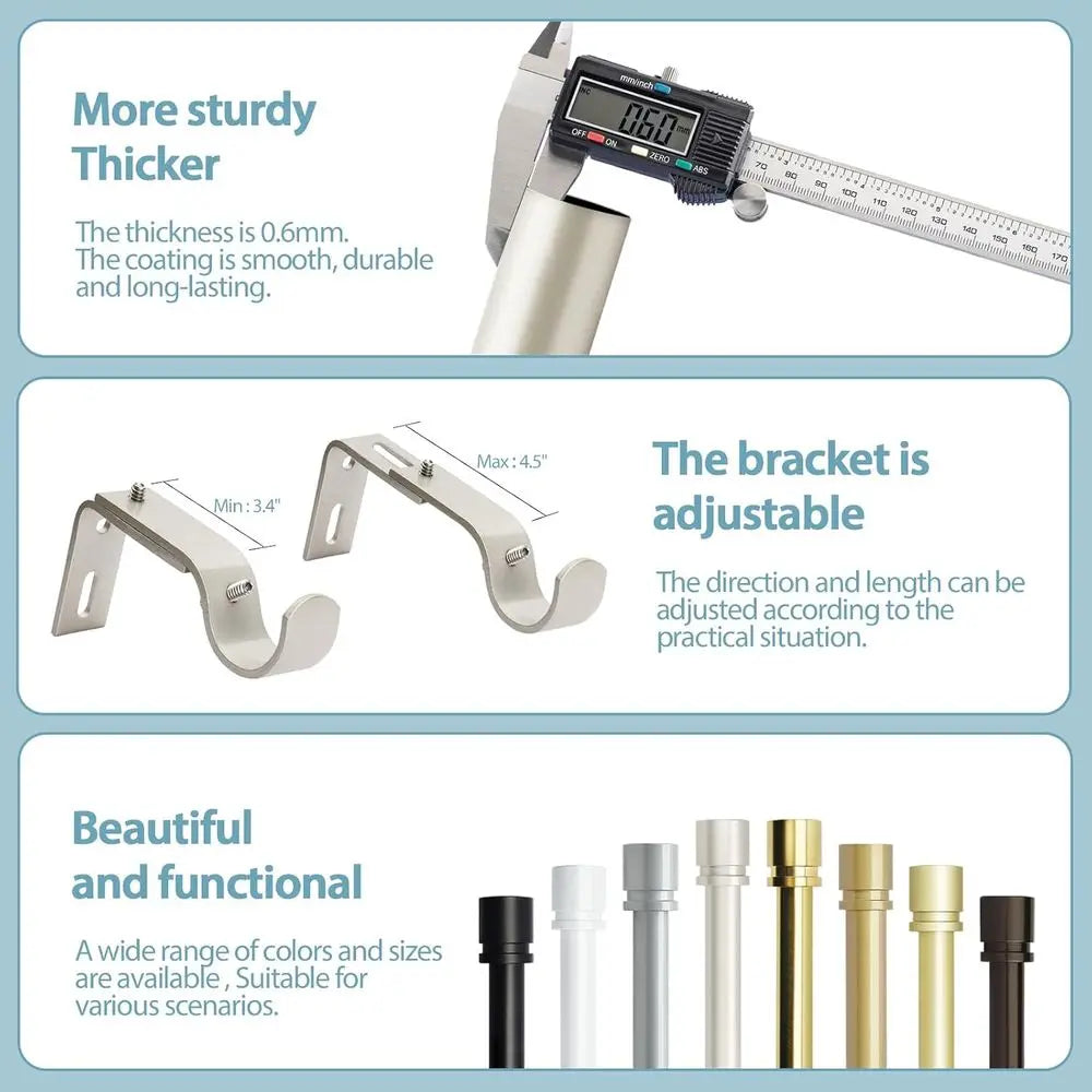 Adjustable Metal Curtain Rod With Aluminum Ends For Windows