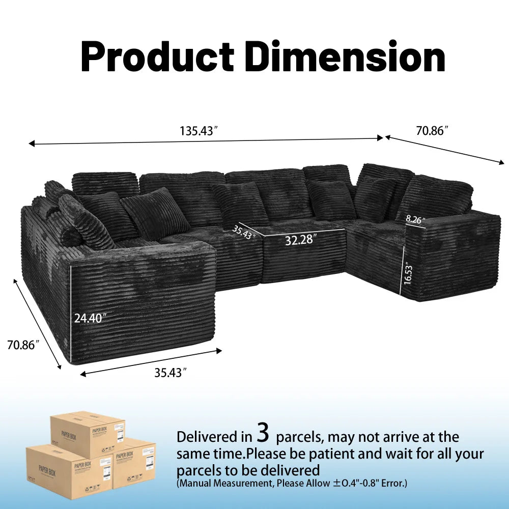 Modular U Shaped Sectional Sofa 6 Seater With Reversible Design