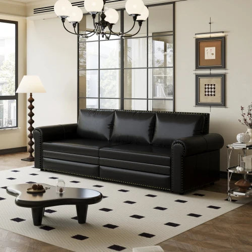 Sofa Bed 3in1 Faux Leather Convertible Sleeper With Nailhead Trim