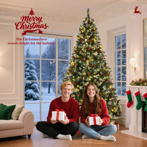 Pre Lit Pre Decorated Flocked Christmas Tree With Pine Cones