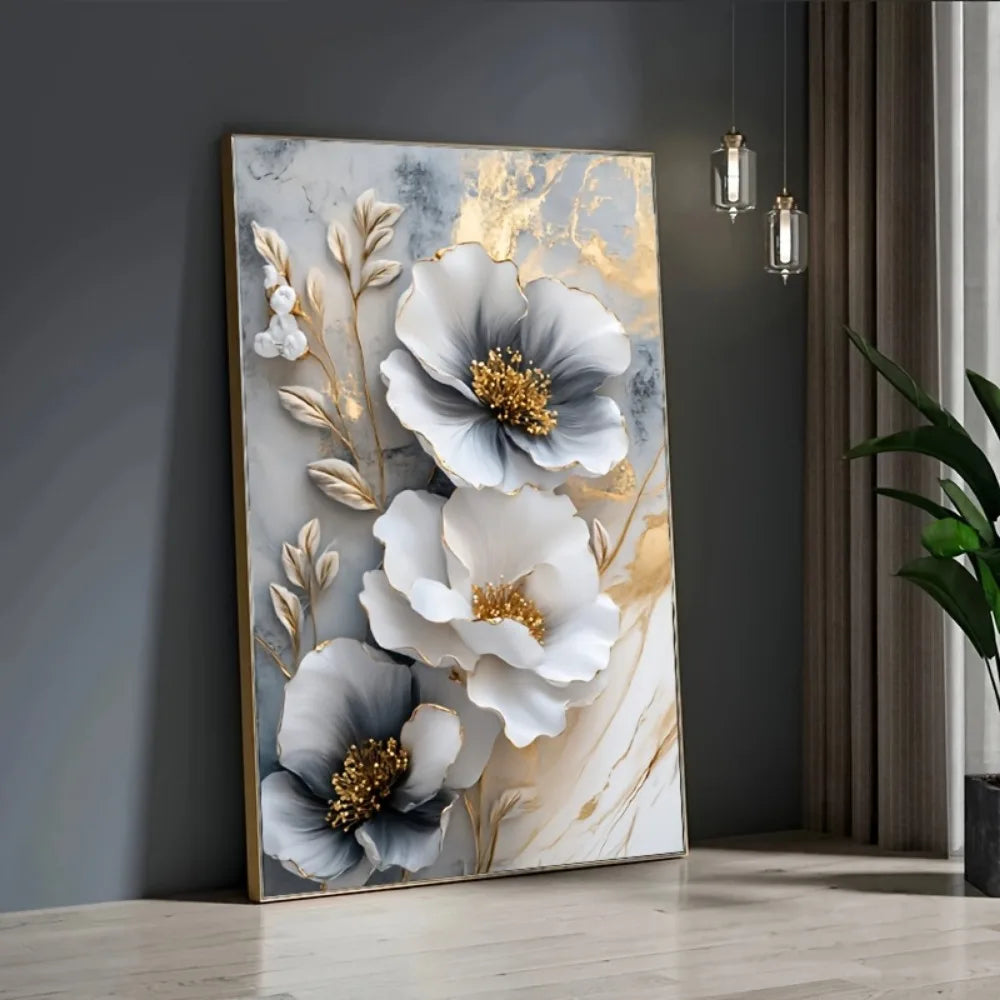 Modern Luxury Floral Canvas Mural Framed Wall Art Decor