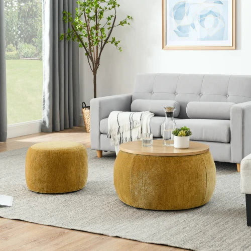 Round Storage Ottoman 2 In 1 End Table And Footstool