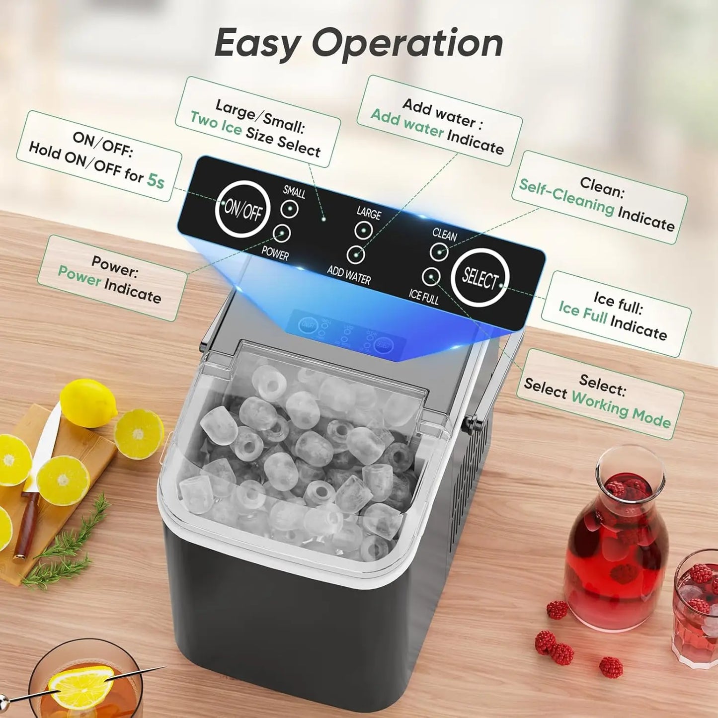 Portable Countertop Ice Maker Self Cleaning Quiet Home Kitchen RV