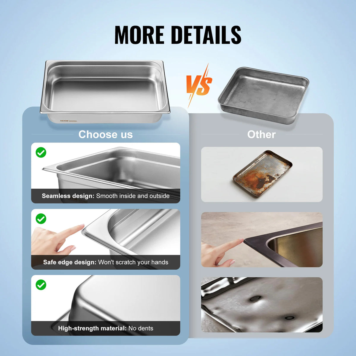 SucceBuy Four Pack Stainless Steel Steam Table Pans With Lids