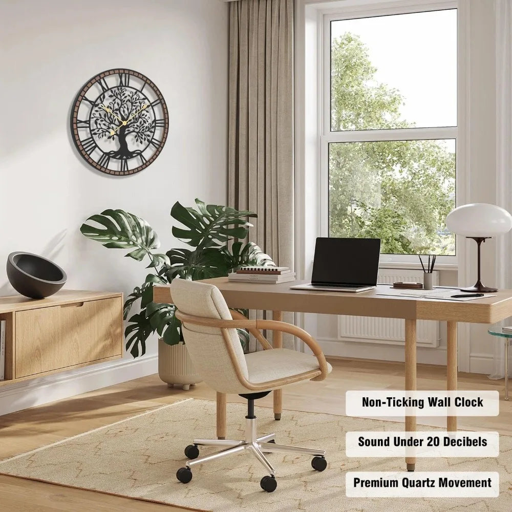 Farmhouse Tree Of Life Rustic Wall Clock With Wood Frame Battery Included