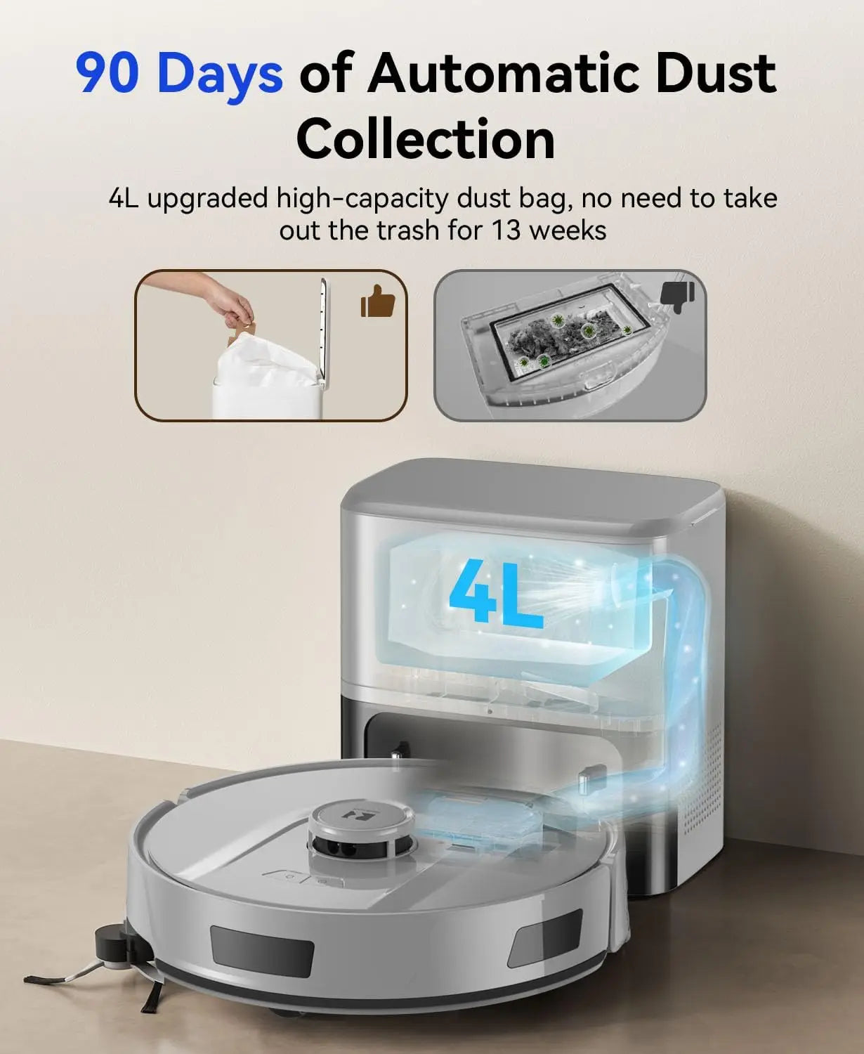 XMSJ Robot Vacuum And Mop With LiNavigation 5G Self Emptying
