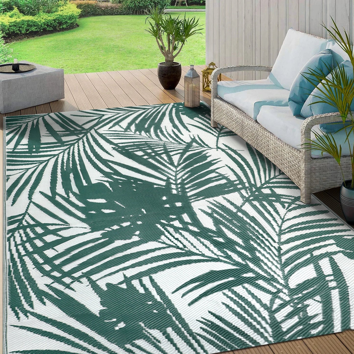 Waterproof Outdoor Polypropylene Rug Leaves Pattern Recycled For Patio