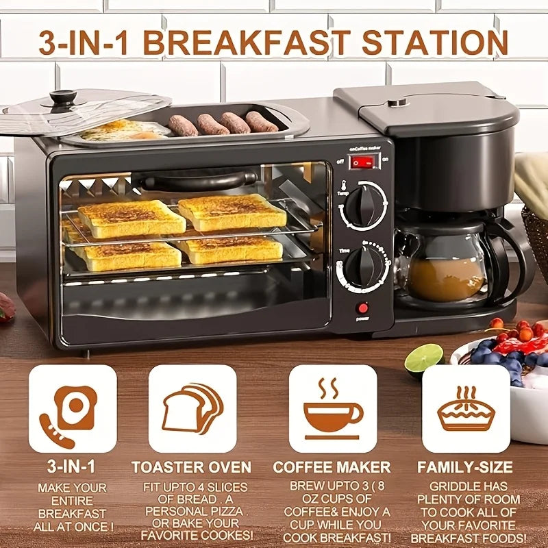 3-in-1 Breakfast Maker With Coffee Eggs Toast And Timer Functions