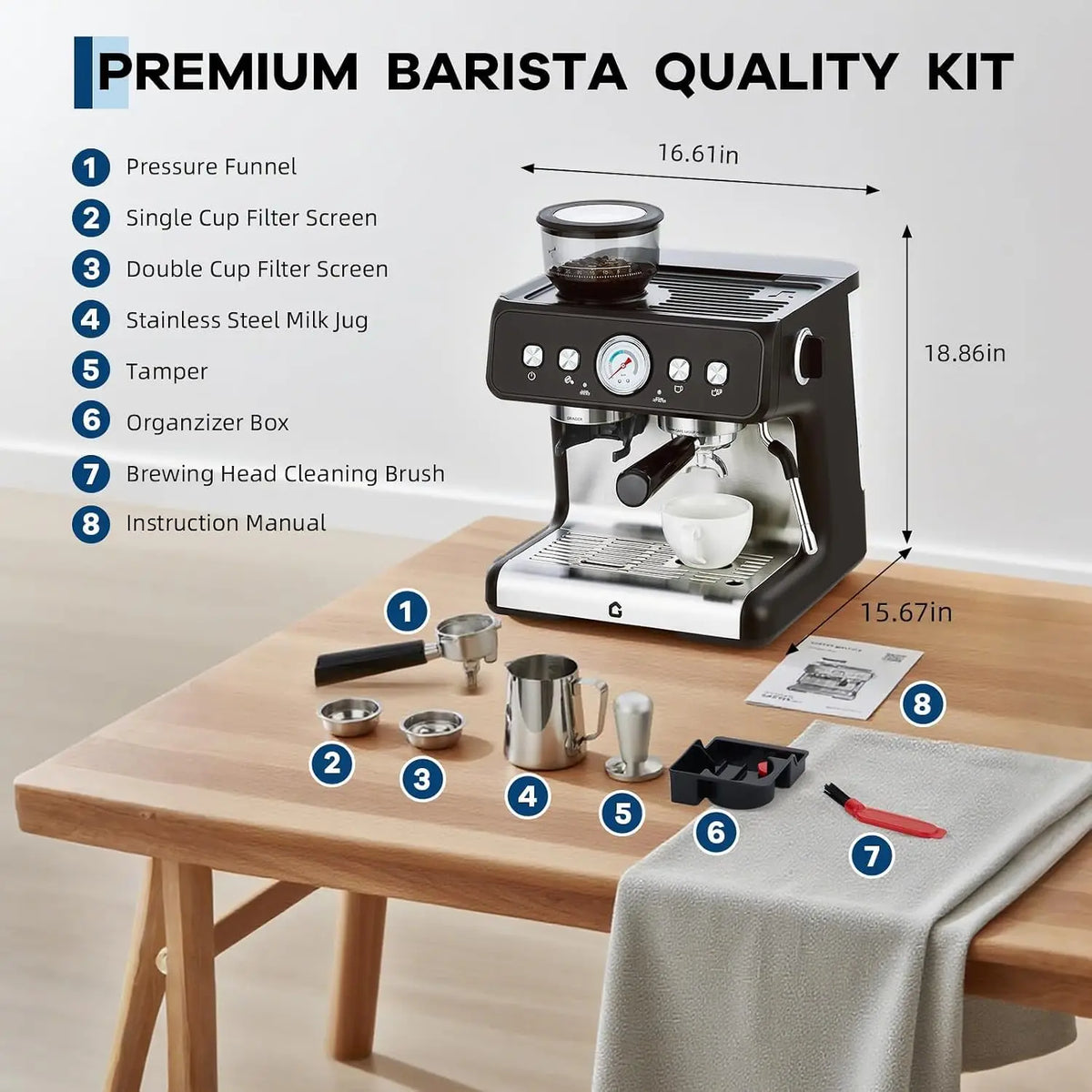HiMISS Espresso Machine With Grinder And 20 Bar Pressure