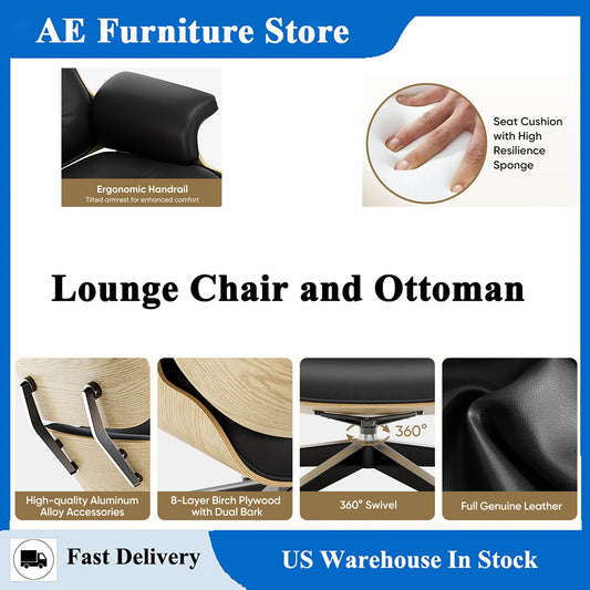 Cottinch Top Grain Leather Lounge Chair With Ottoman