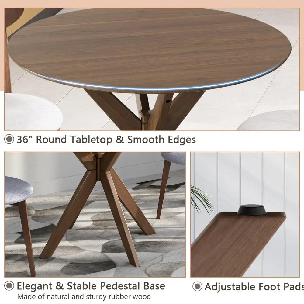 Mid Century Modern Round Wooden Dining Table Set For Two