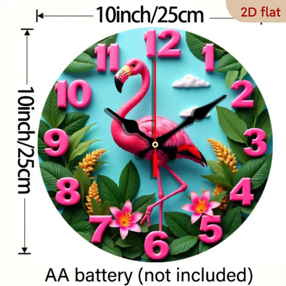 Nursery Wall Clock Flamingo Tropical Garden Lilies Leaves Decor