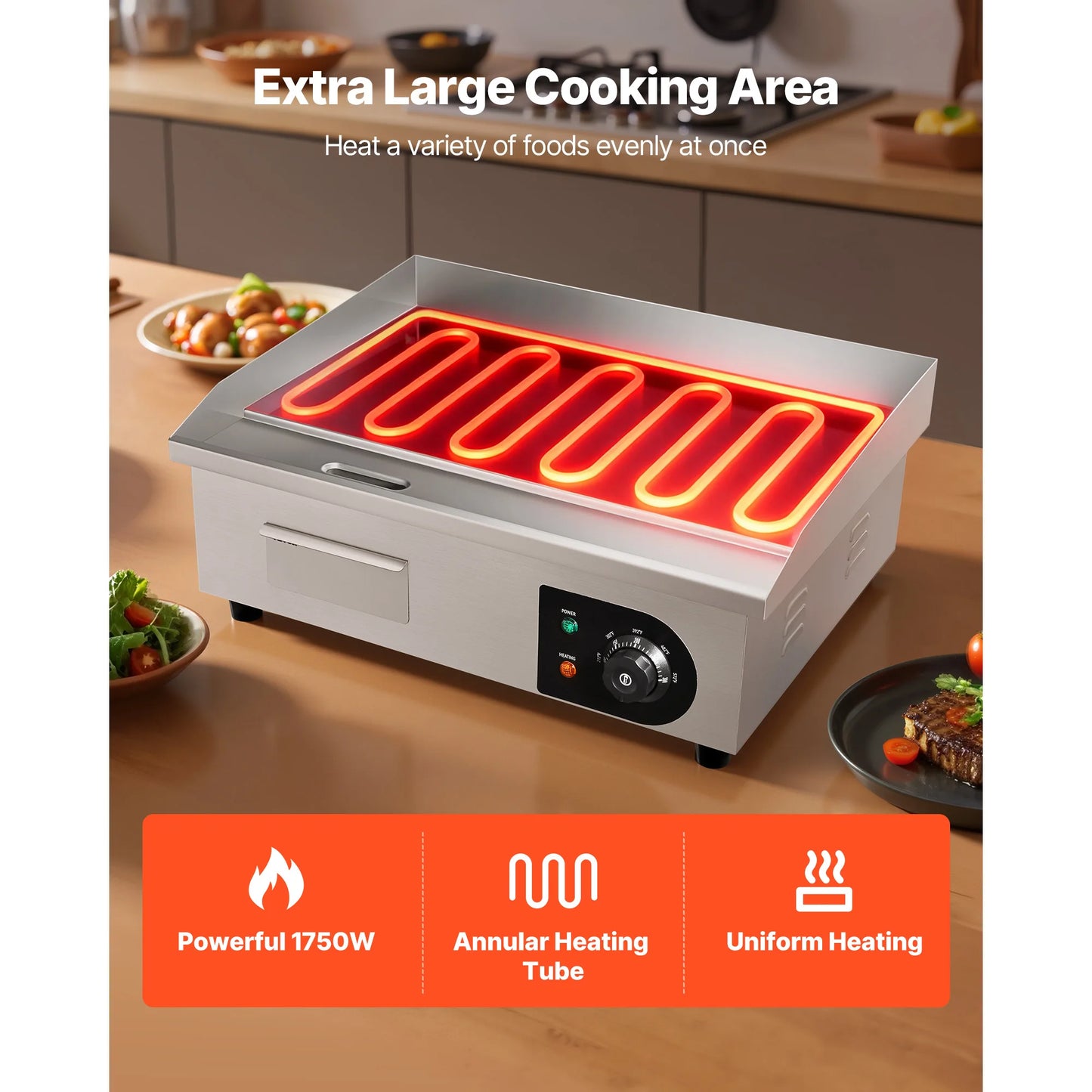 VEVOR Commercial Electric Countertop Griddle Temperature 122 To 570 Fahrenheit