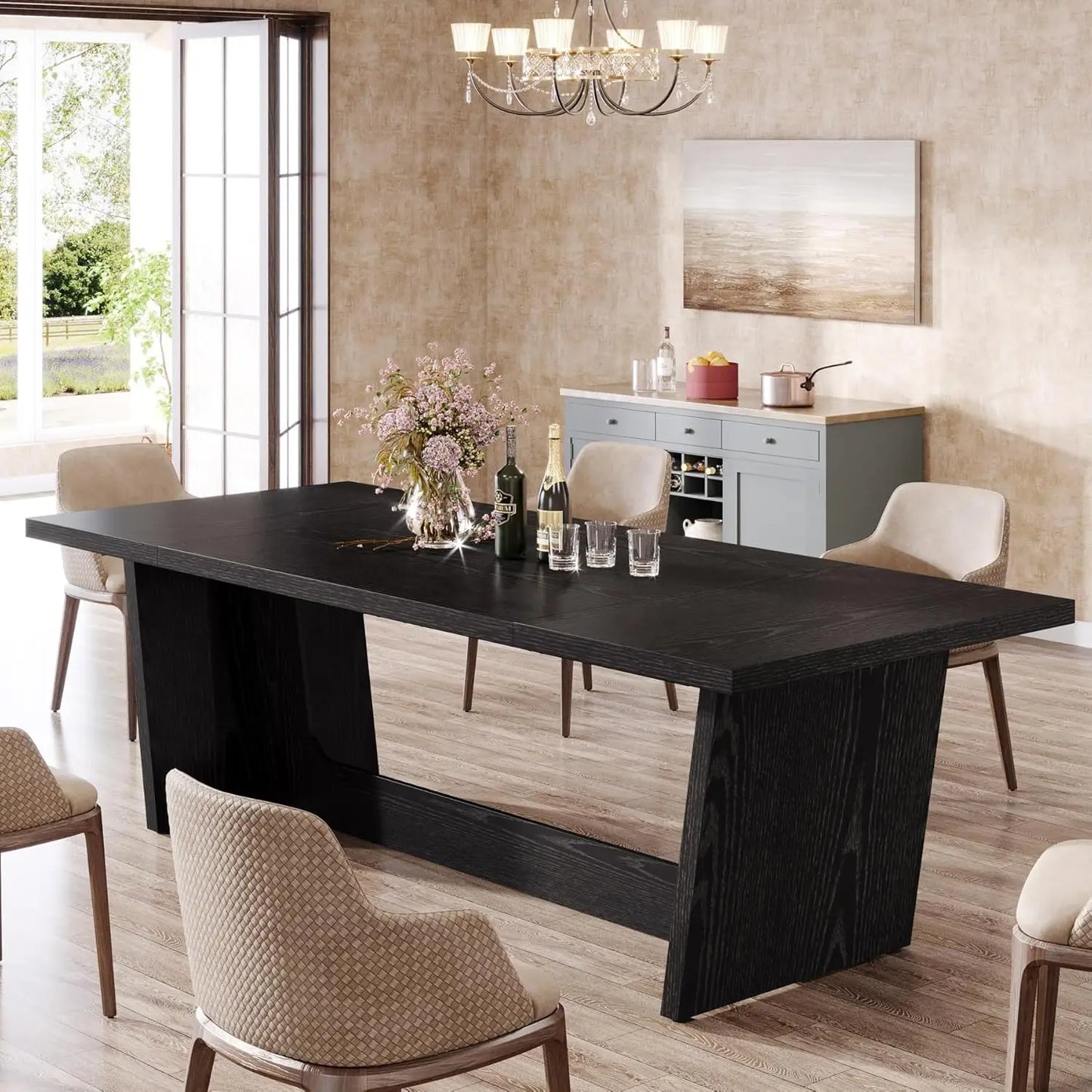 Little Tree Farmhouse Dining Table With Solid Pedestal Rustic