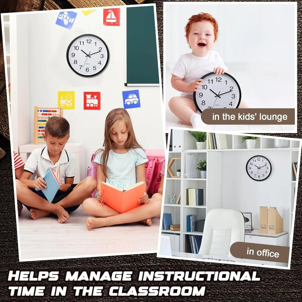 8 Pack Silent Classroom Wall Clocks Battery Operated Quartz Analog