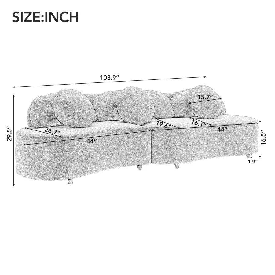 Modern Lamb Velvet Sofa With Decorative Pillows For Living Rooms