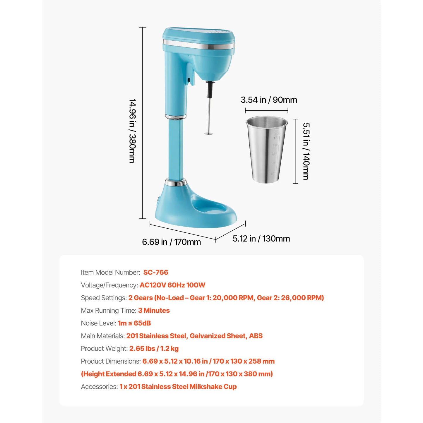 Succebuy Milkshake Maker 100W Single Head Blender For Home Kitchen