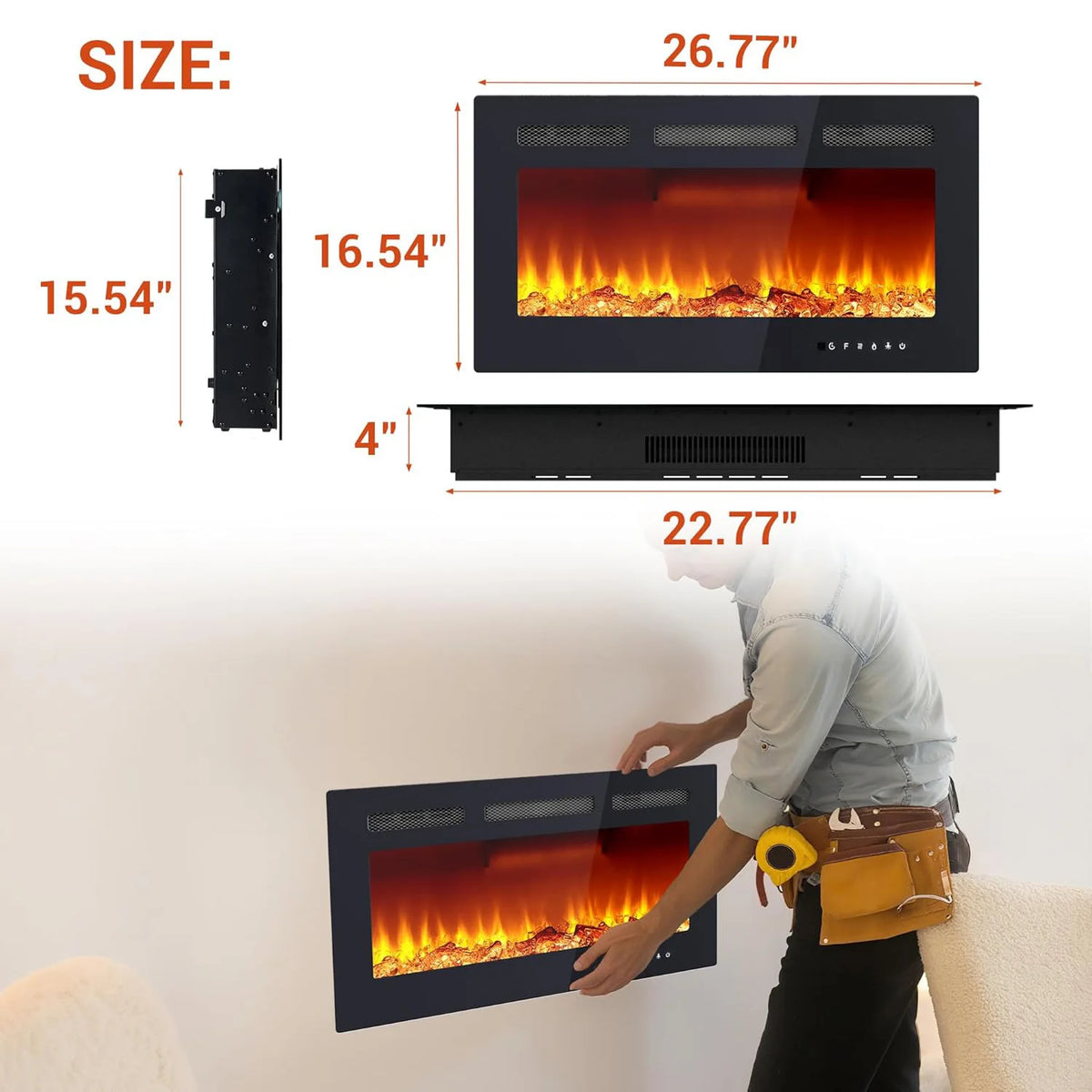 Adoolla Wall Mounted Electric Fireplace With Remote And Adjustable Flames