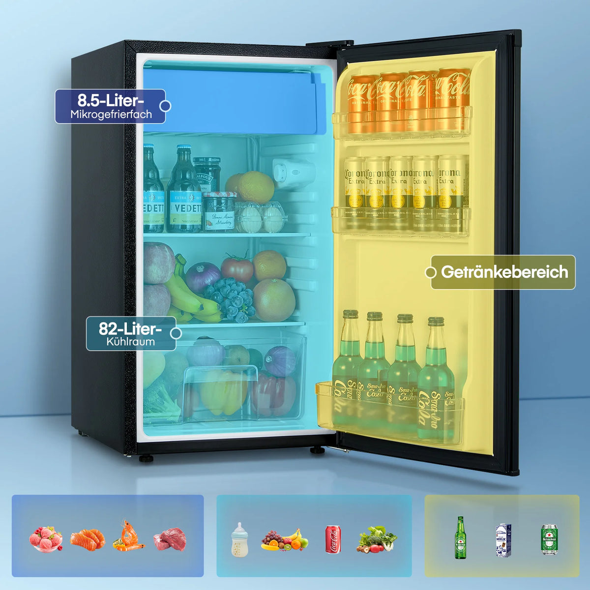 FOHERE Mini Refrigerator With Freezer And Adjustable Thermostat for Home and Office