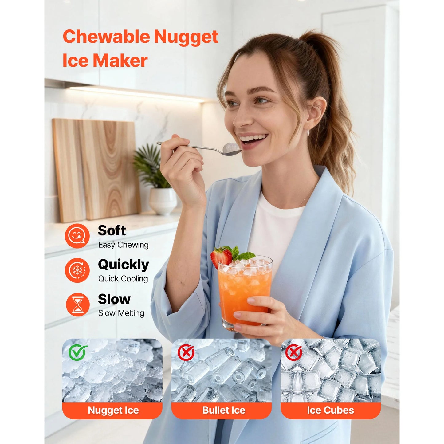SucceBuy Countertop Ice Maker Nugget Ice 33 44 Lbs Per Day Self Cleaning