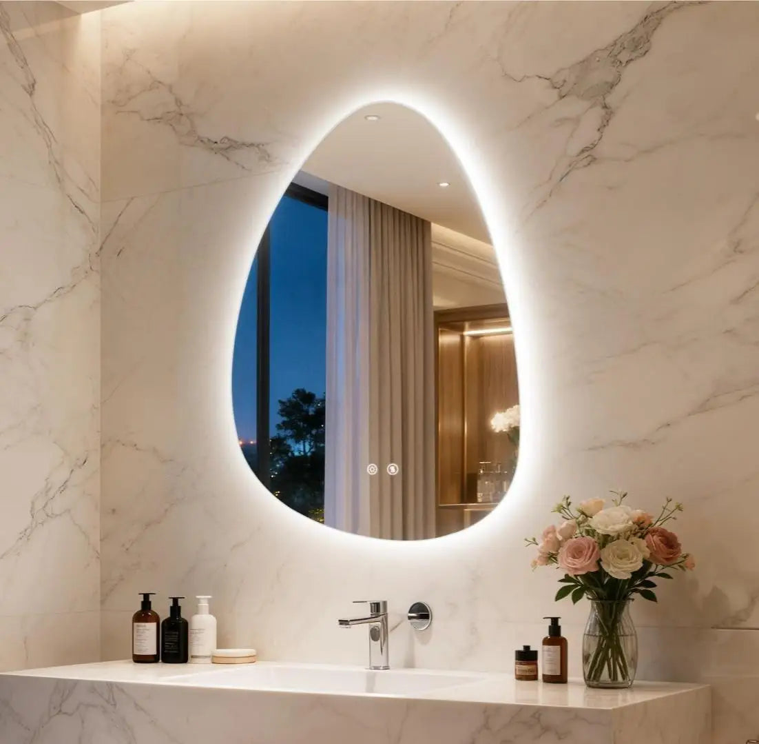 Illuminated LED Irregular Vanity Mirror With Anti Fog Wall Mount