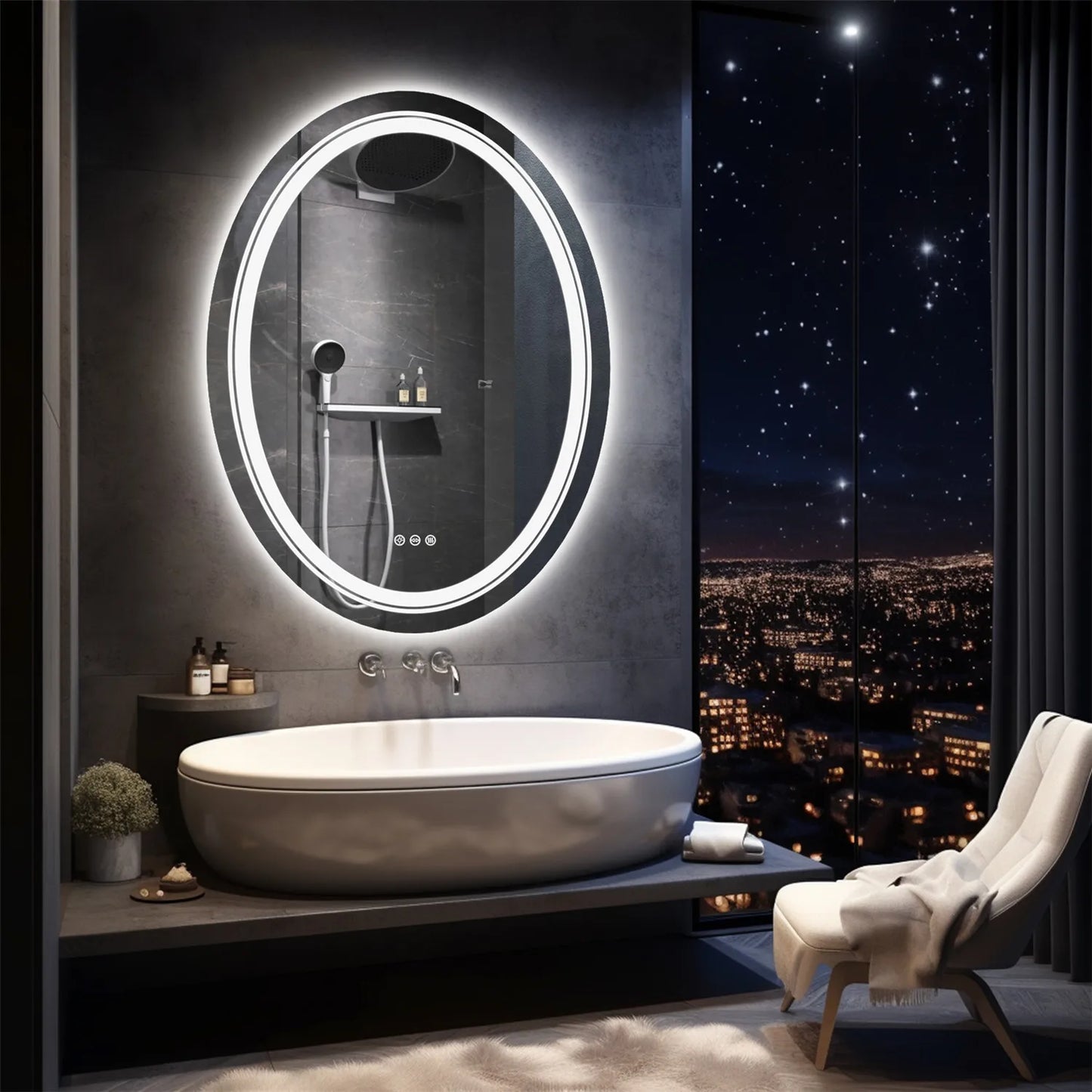 Wisfor Oval LED Bathroom Mirror With Anti-Fog Backlit Dimmable