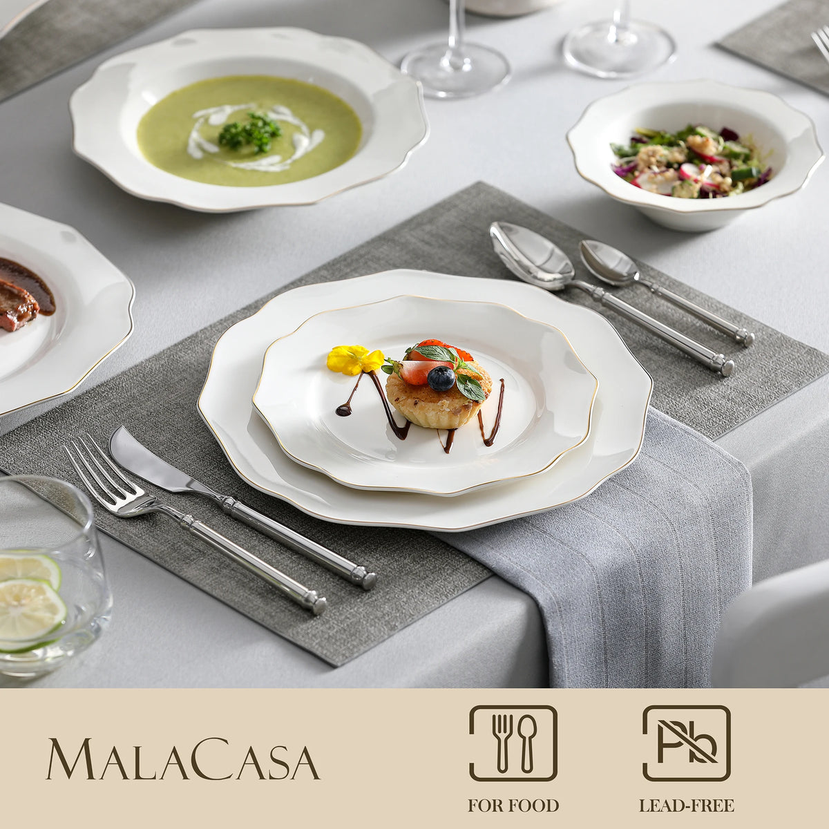 Malacasa Nordic Bone China Ceramic Dinnerware Set For Elegant Dining