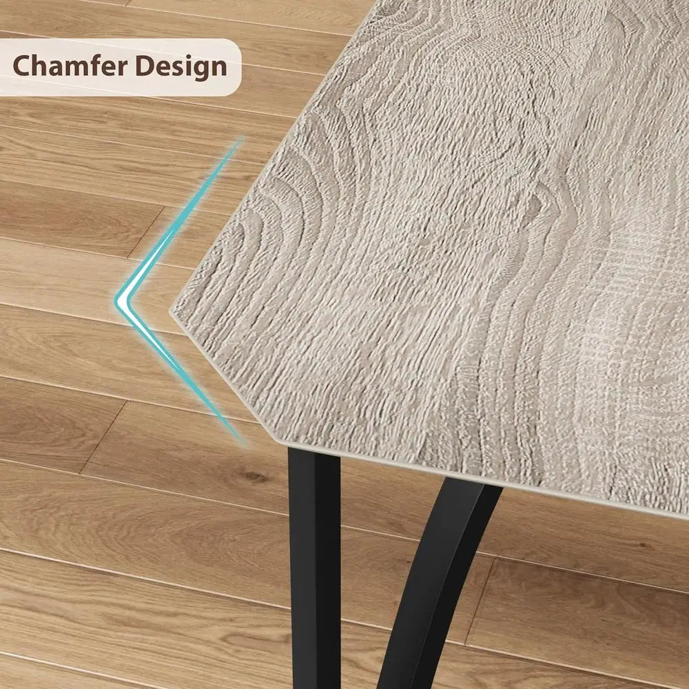 Ticify Chamfered Dining Table Set With Leather Upholstered Chairs
