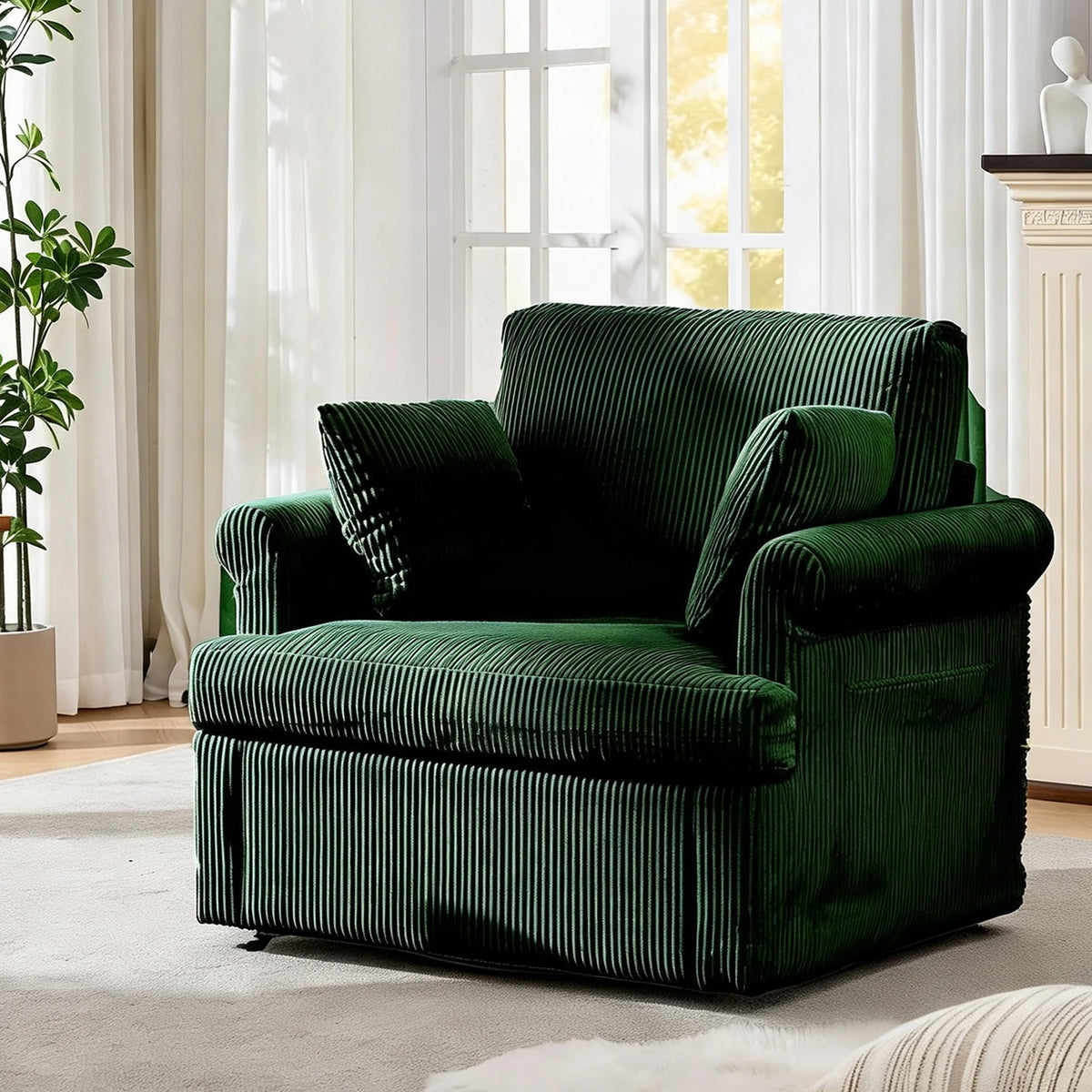 HiMISS Modern Swivel Accent Chair With Storage Pockets And Two Pillows