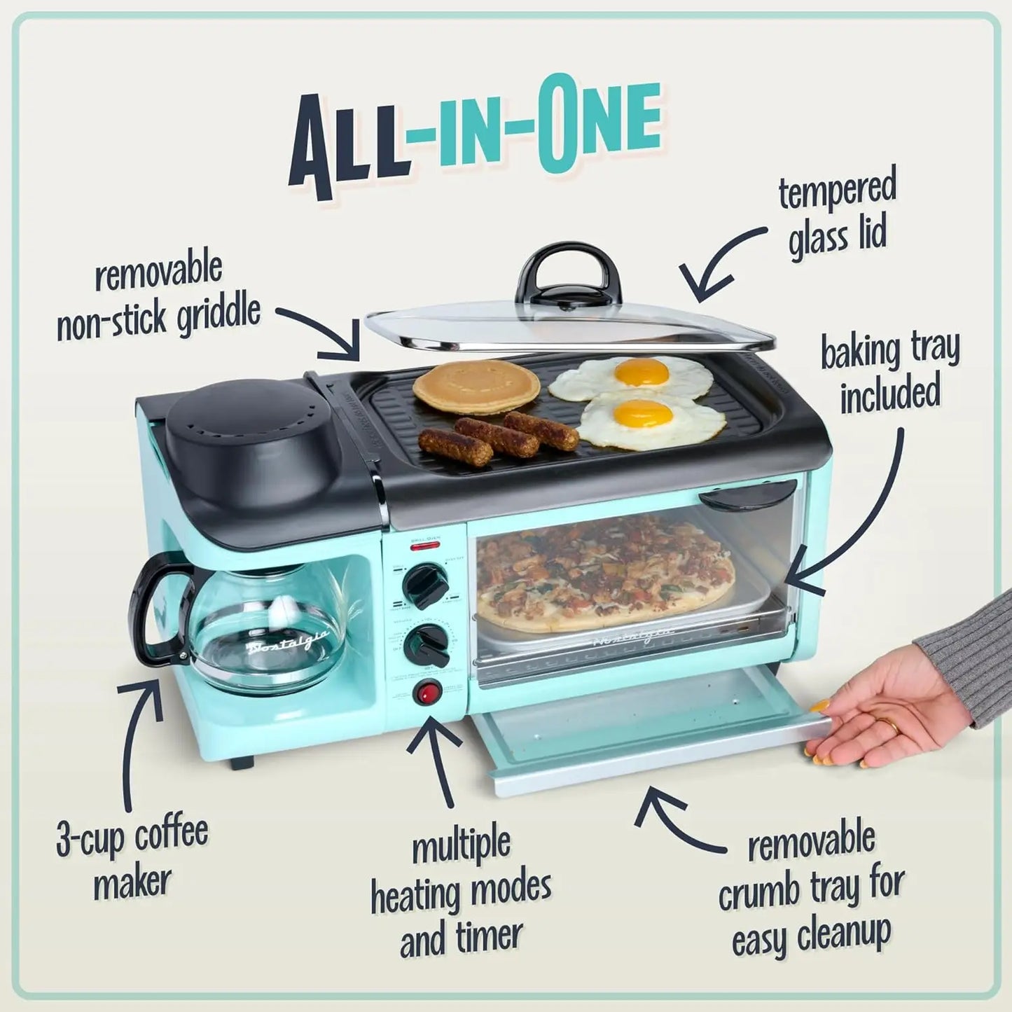 XMSJ 3 In 1 Breakfast Station Coffee Maker Griddle Oven