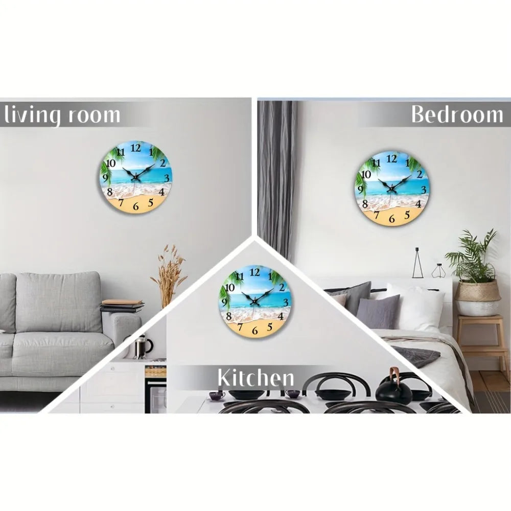 Wooden Round Wall Clock Silent Decorative Timepiece For Living Room